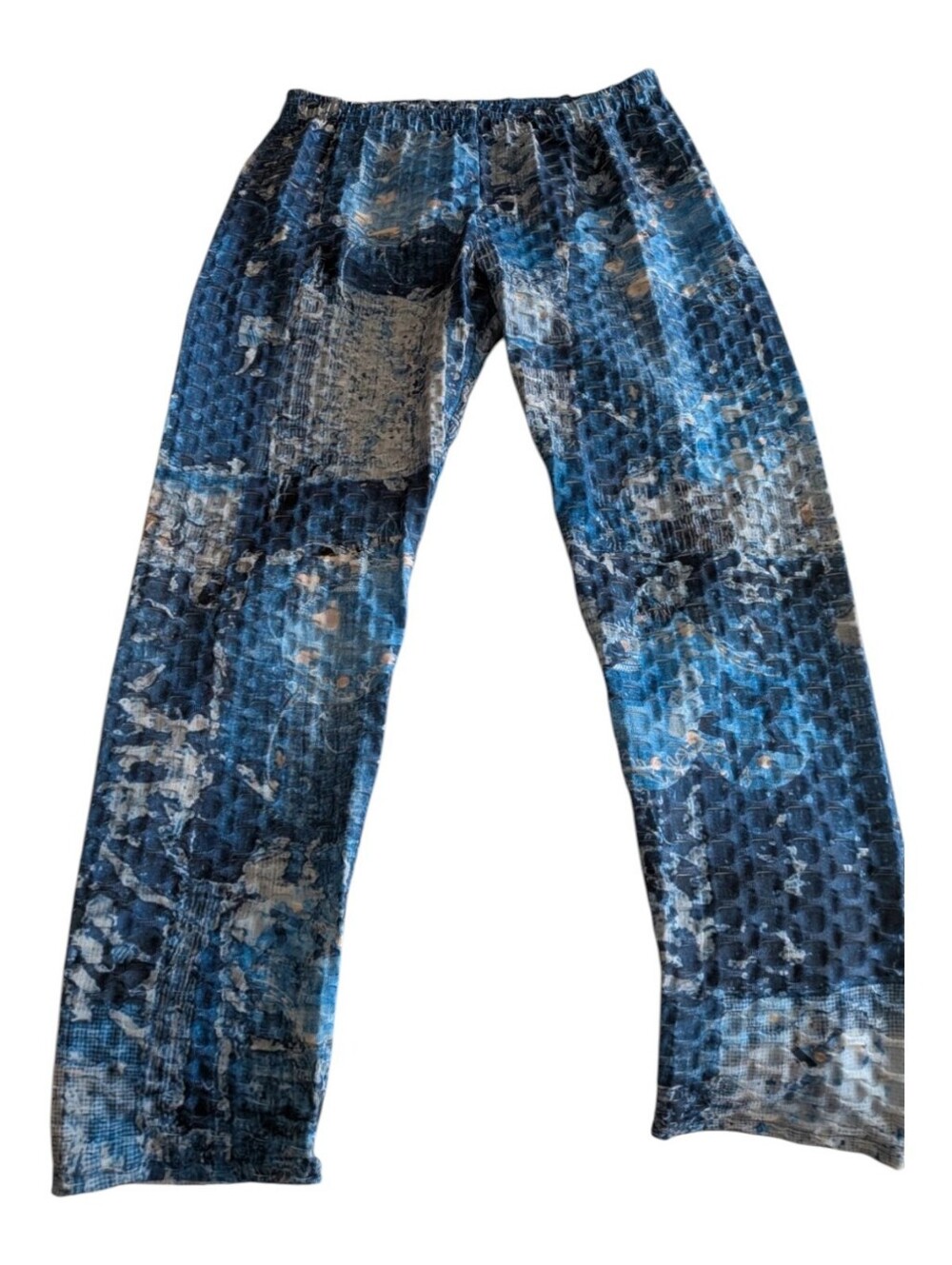 Et'Lois Art To Wear Indigo Patchwork Textured Waffle Lounge Pants Lagenlook L